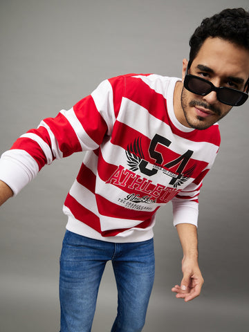 white Striped Full Sleeve Round Neck Sweatshirt