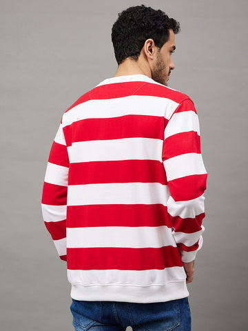 white Striped Full Sleeve Round Neck Sweatshirt