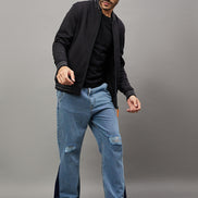 Black Solid Mock Neck Sweatshirt