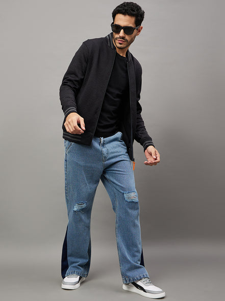 Black Solid Mock Neck Sweatshirt