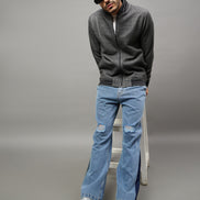 Anthra Melange Solid Mock Neck Sweatshirt
