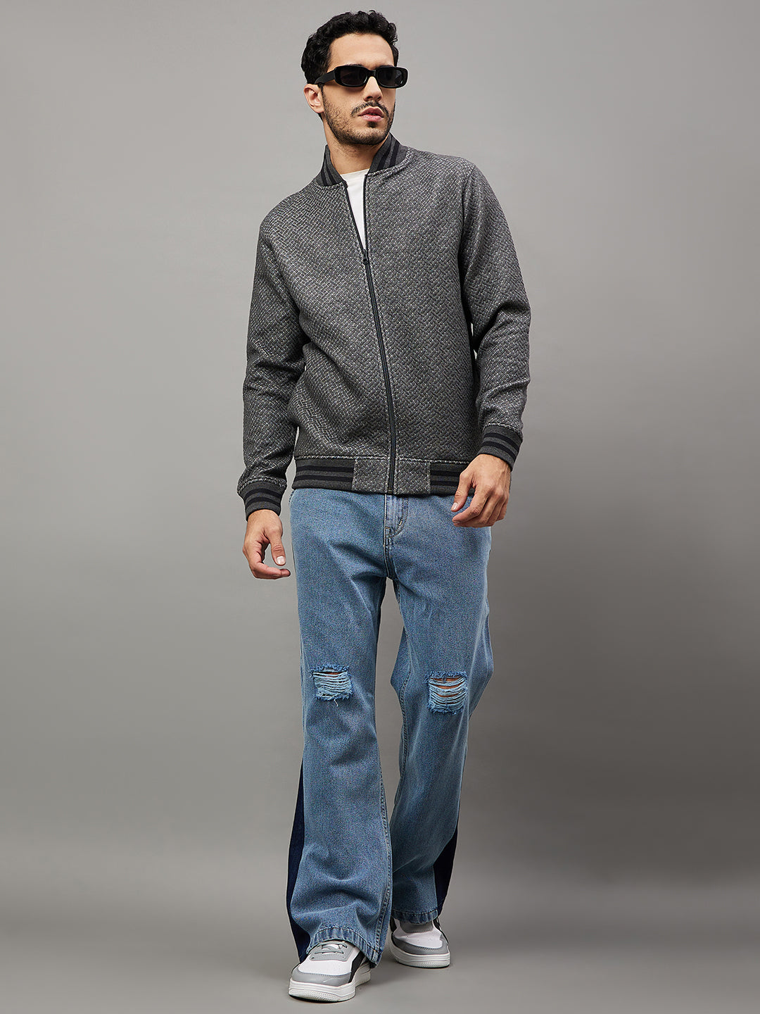 Anthra Melange Solid Mock Neck Sweatshirt