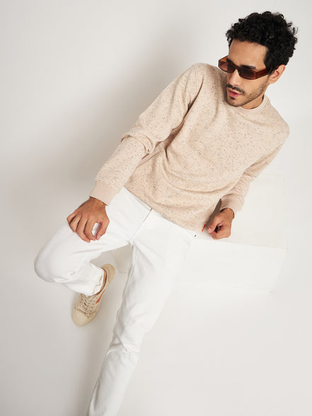 Beige Solid Full Sleeve Round Neck Sweatshirt