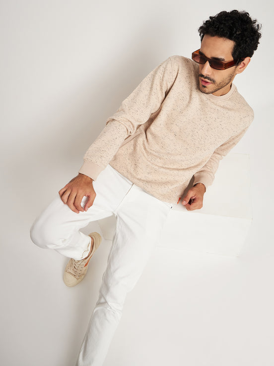 Beige Solid Full Sleeve Round Neck Sweatshirt