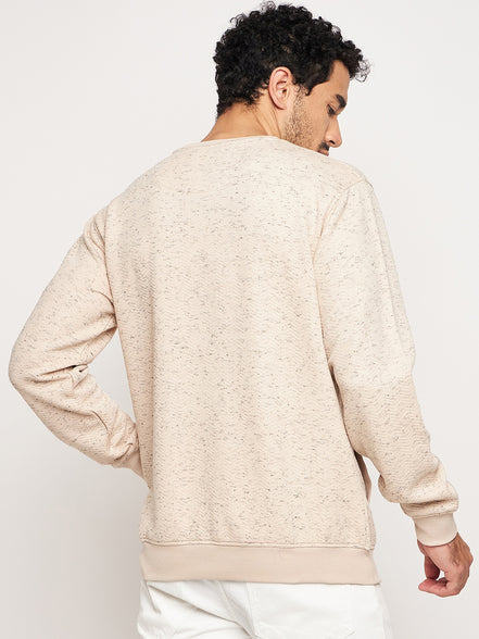 Beige Solid Full Sleeve Round Neck Sweatshirt