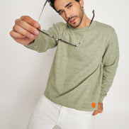 Pista Green Solid Full Sleeve Round Neck Sweatshirt