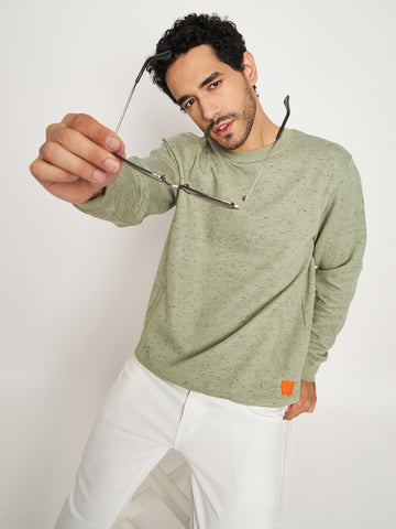 Pista Green Solid Full Sleeve Round Neck Sweatshirt