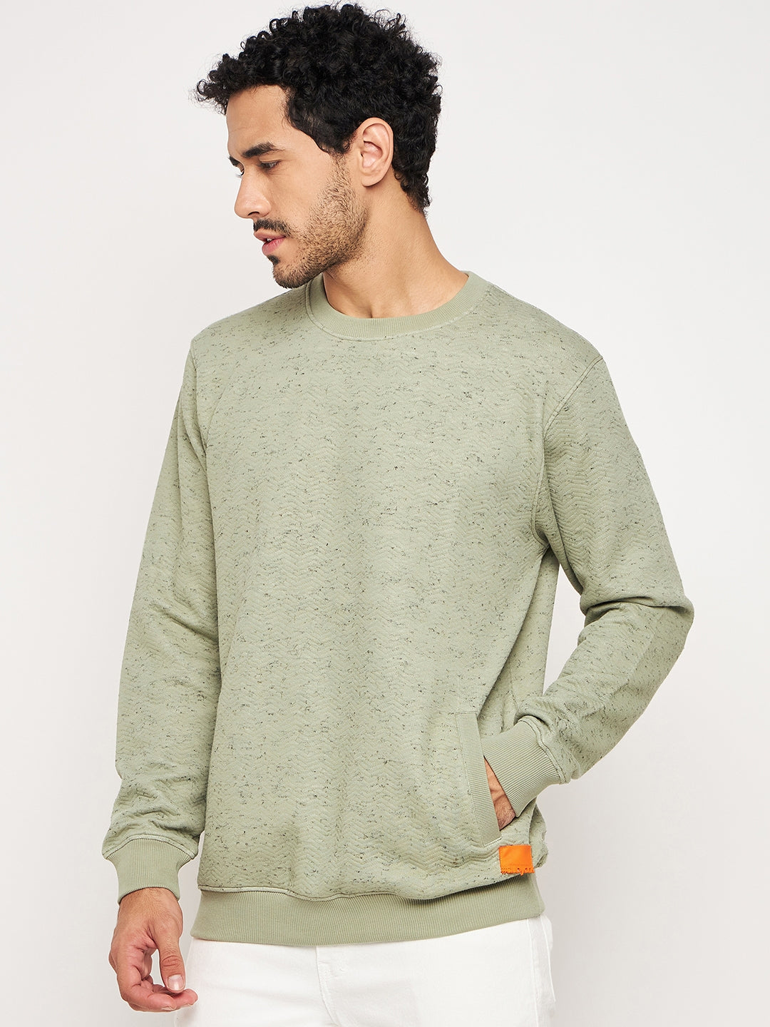 Pista Green Solid Full Sleeve Round Neck Sweatshirt