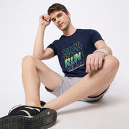 Navy Blue Printed Activewear T-Shirt