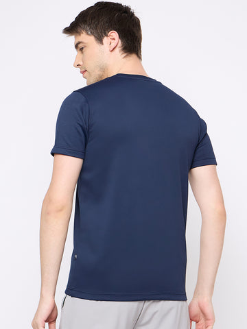 Navy Blue Printed Activewear T-Shirt