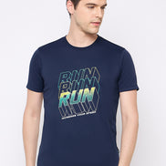 Navy Blue Printed Activewear T-Shirt