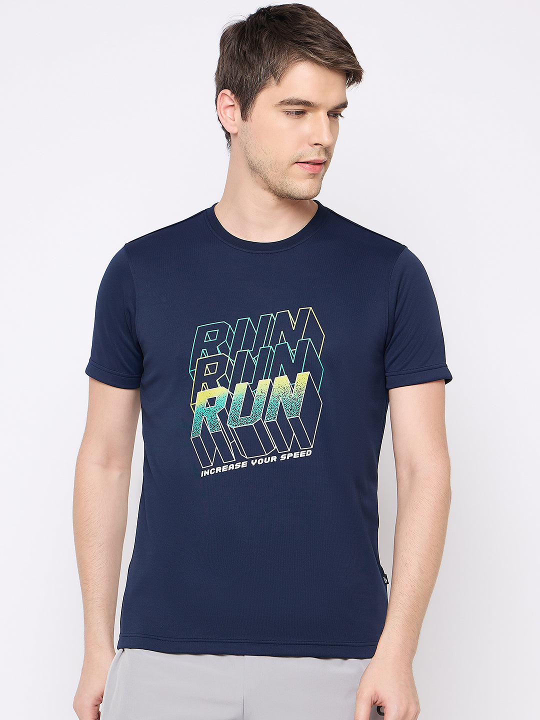 Navy Blue Printed Activewear T-Shirt