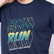 Navy Blue Printed Activewear T-Shirt