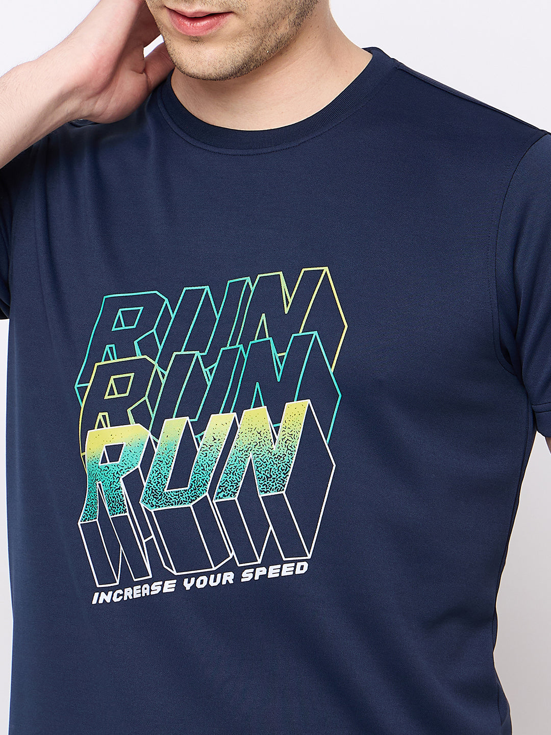 Navy Blue Printed Activewear T-Shirt