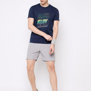 Navy Blue Printed Activewear T-Shirt