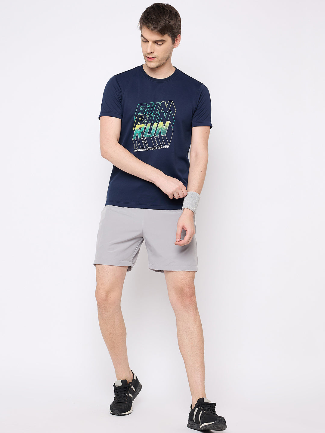 Navy Blue Printed Activewear T-Shirt