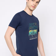 Navy Blue Printed Activewear T-Shirt