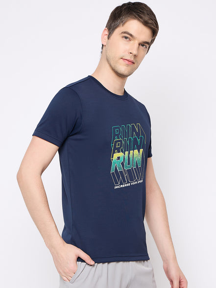 Navy Blue Printed Activewear T-Shirt