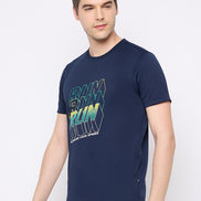 Navy Blue Printed Activewear T-Shirt