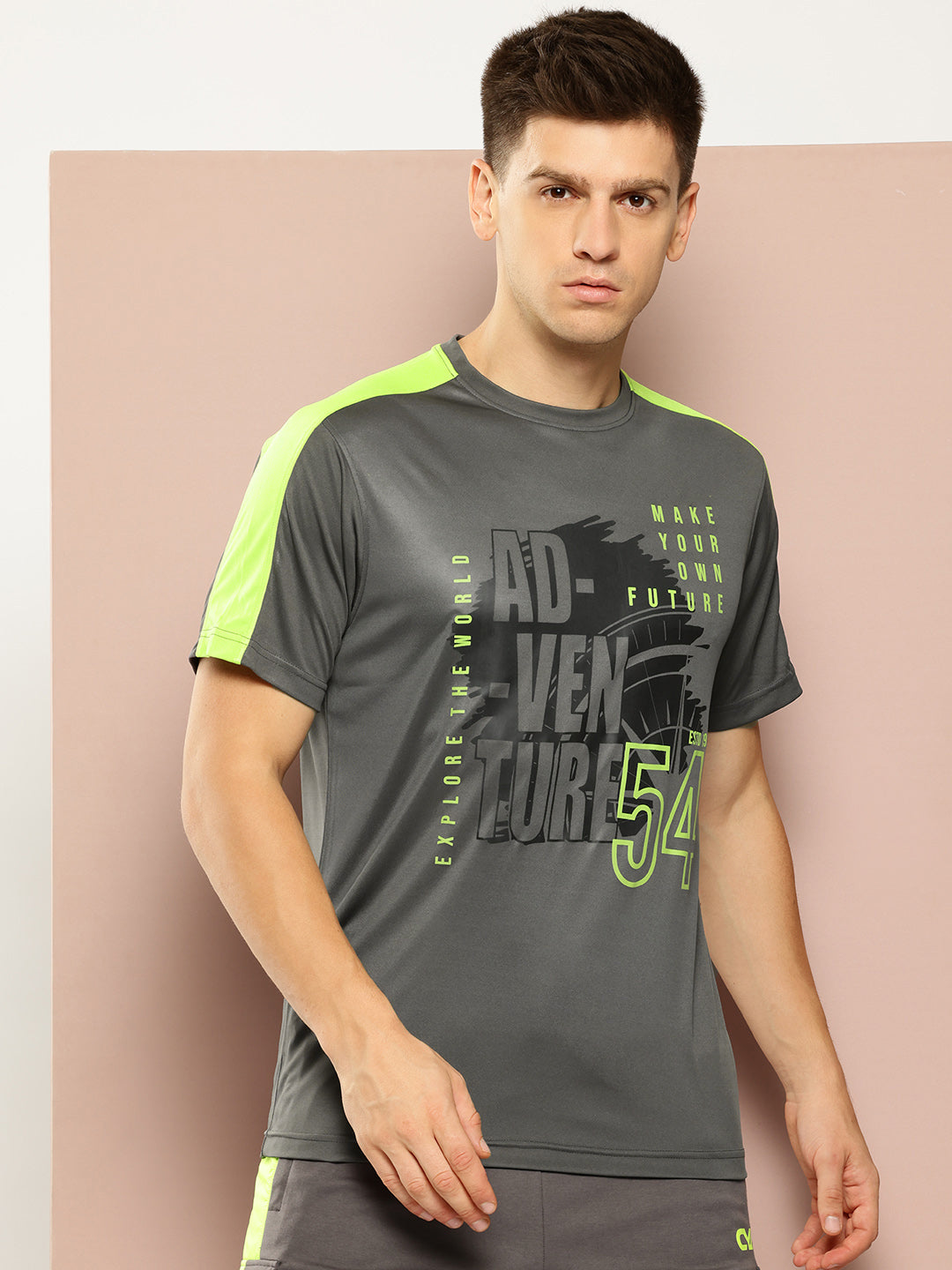 Grey Printed Activewear T-Shirt
