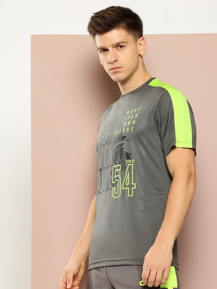 Grey Printed Activewear T-Shirt
