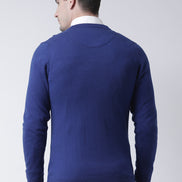 Blue Solid V-Neck Sweater