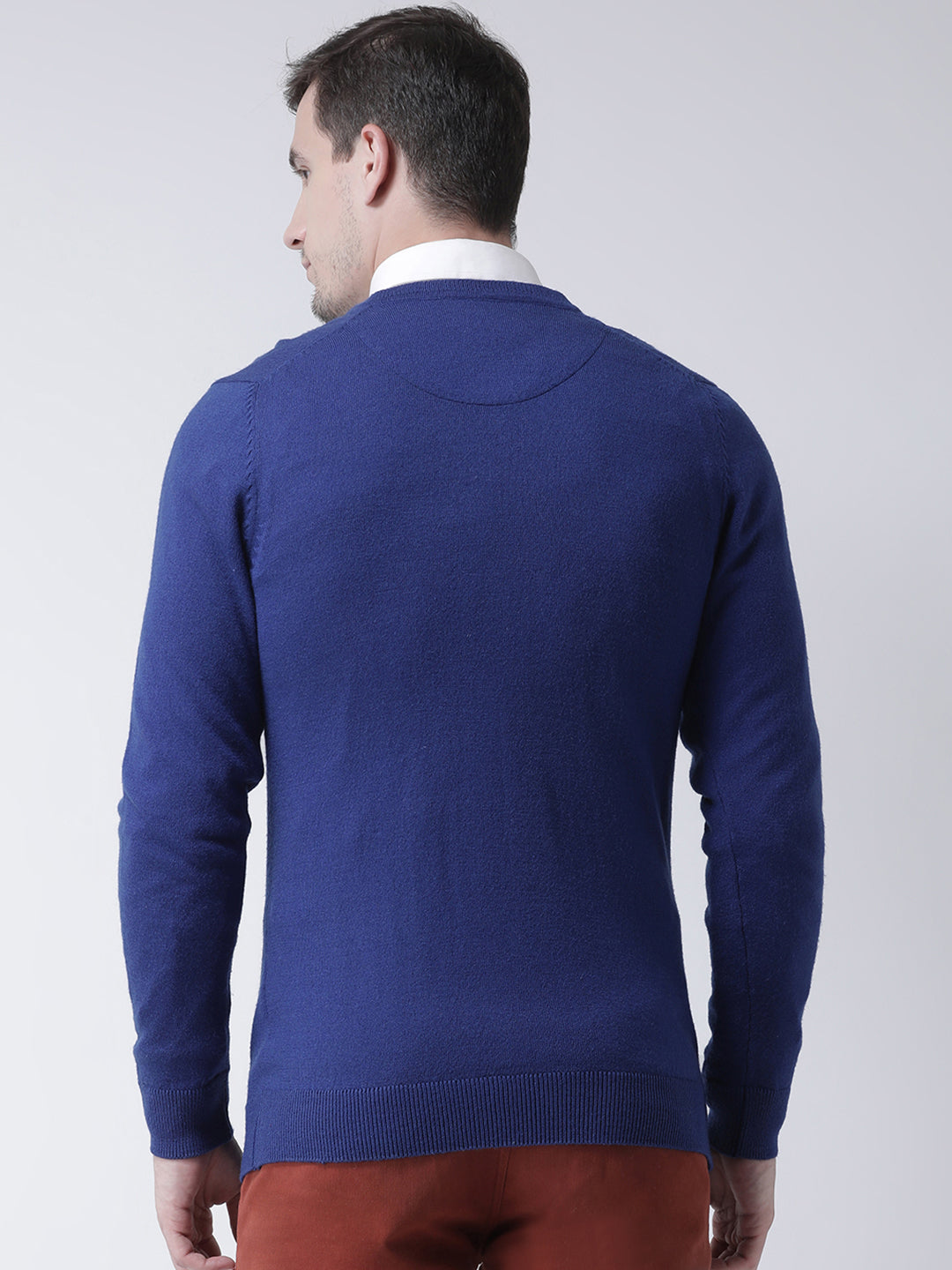 Blue Solid V-Neck Sweater