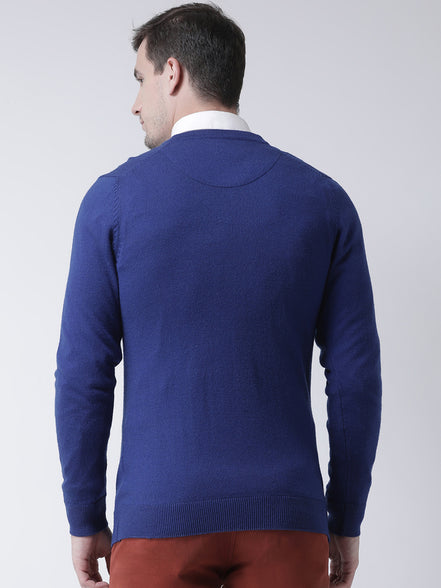 Blue Solid V-Neck Sweater