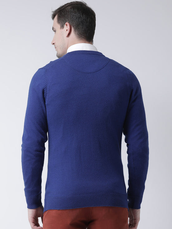 Blue Solid V-Neck Sweater