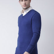 Blue Solid V-Neck Sweater