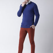 Blue Solid V-Neck Sweater