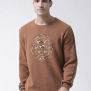 Khaki Sweater Has Chest Typographic