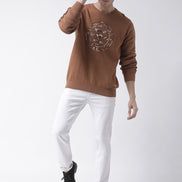 Khaki Sweater Has Chest Typographic