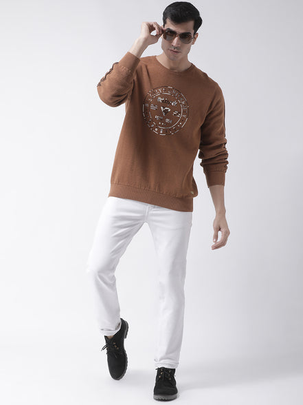 Khaki Sweater Has Chest Typographic