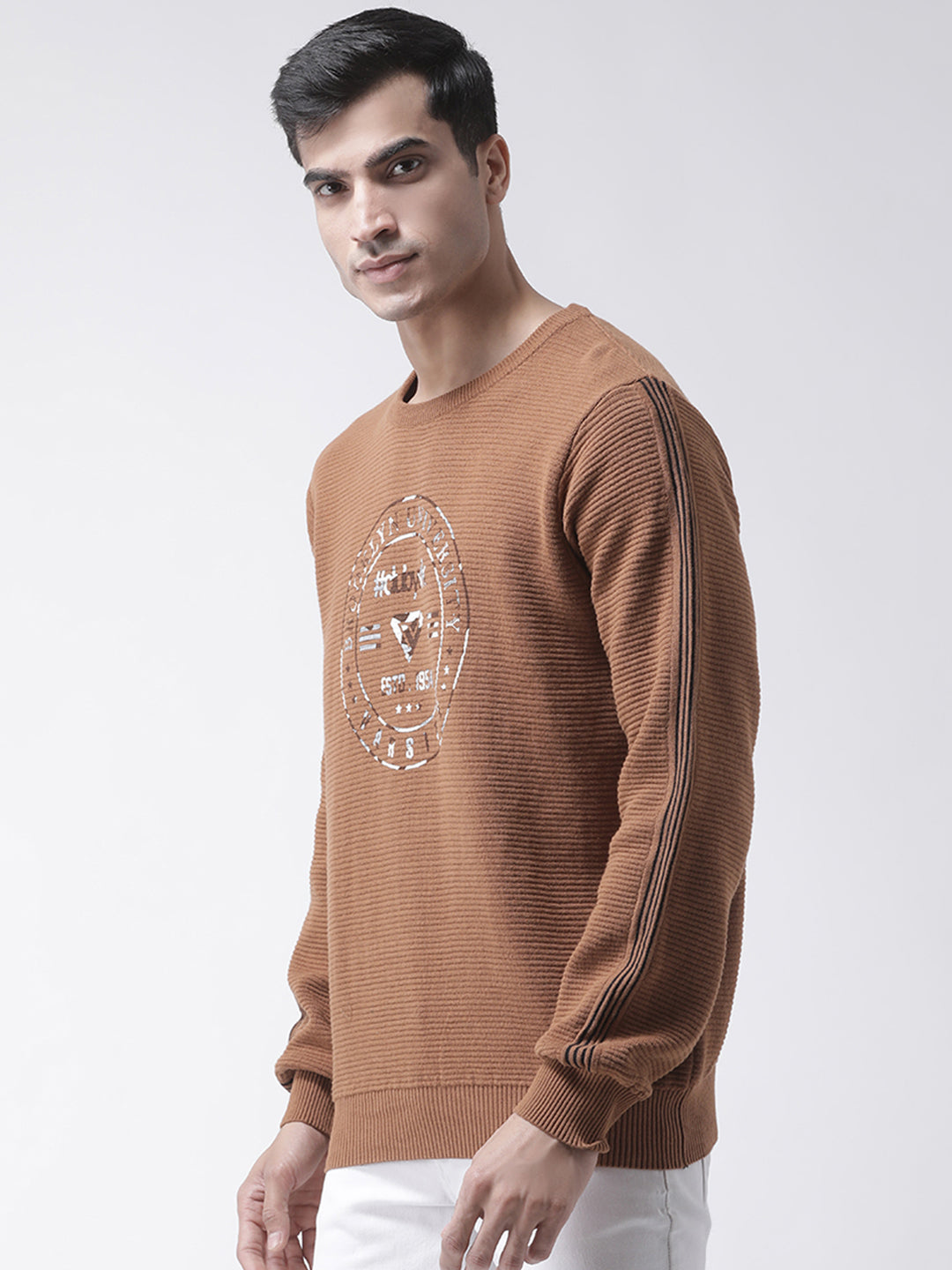 Khaki Sweater Has Chest Typographic