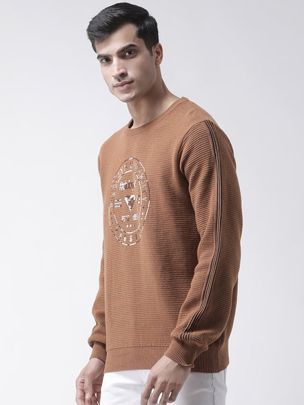 Khaki Sweater Has Chest Typographic