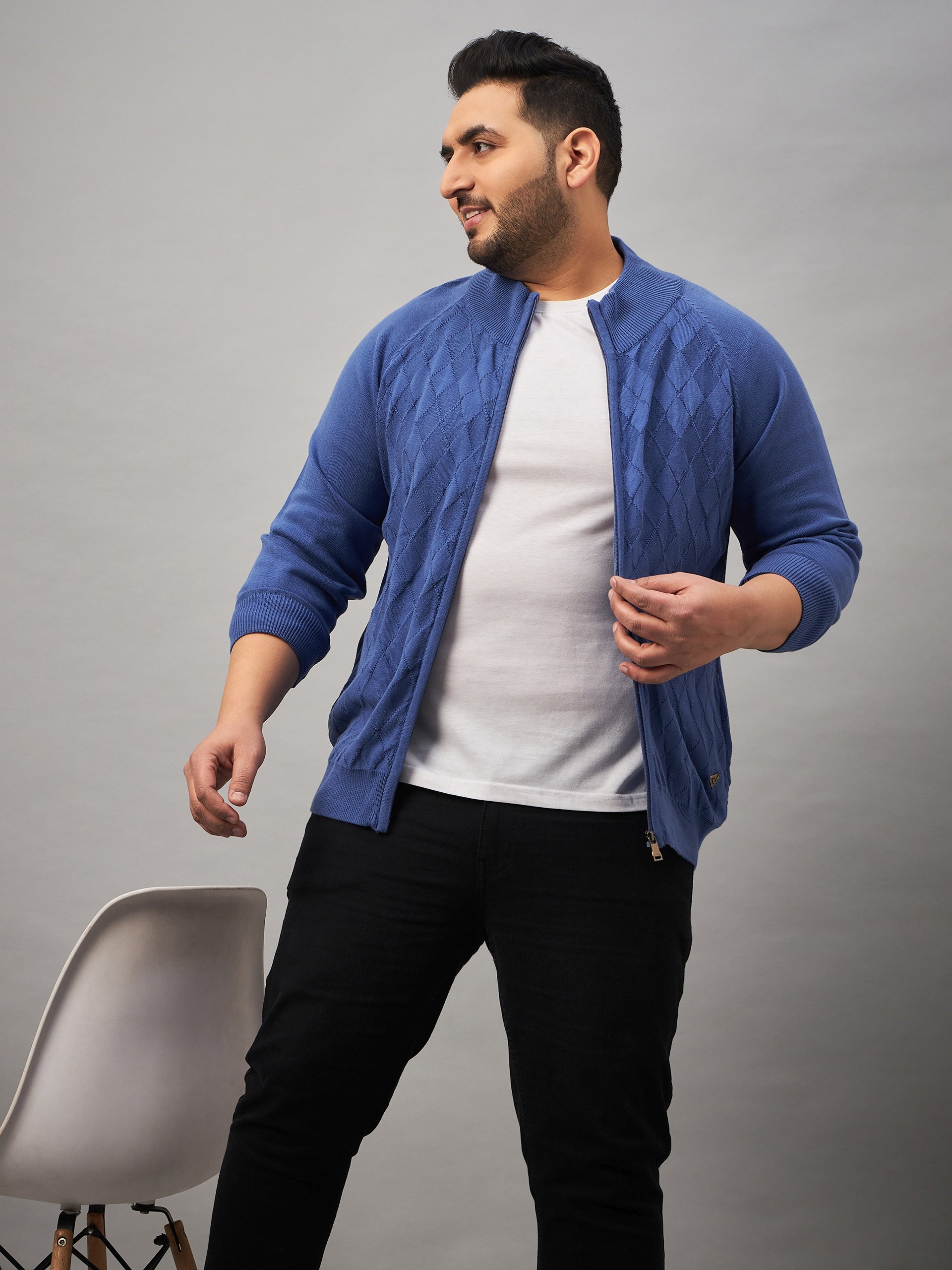 Blue Front Zipper Plus active Sweater