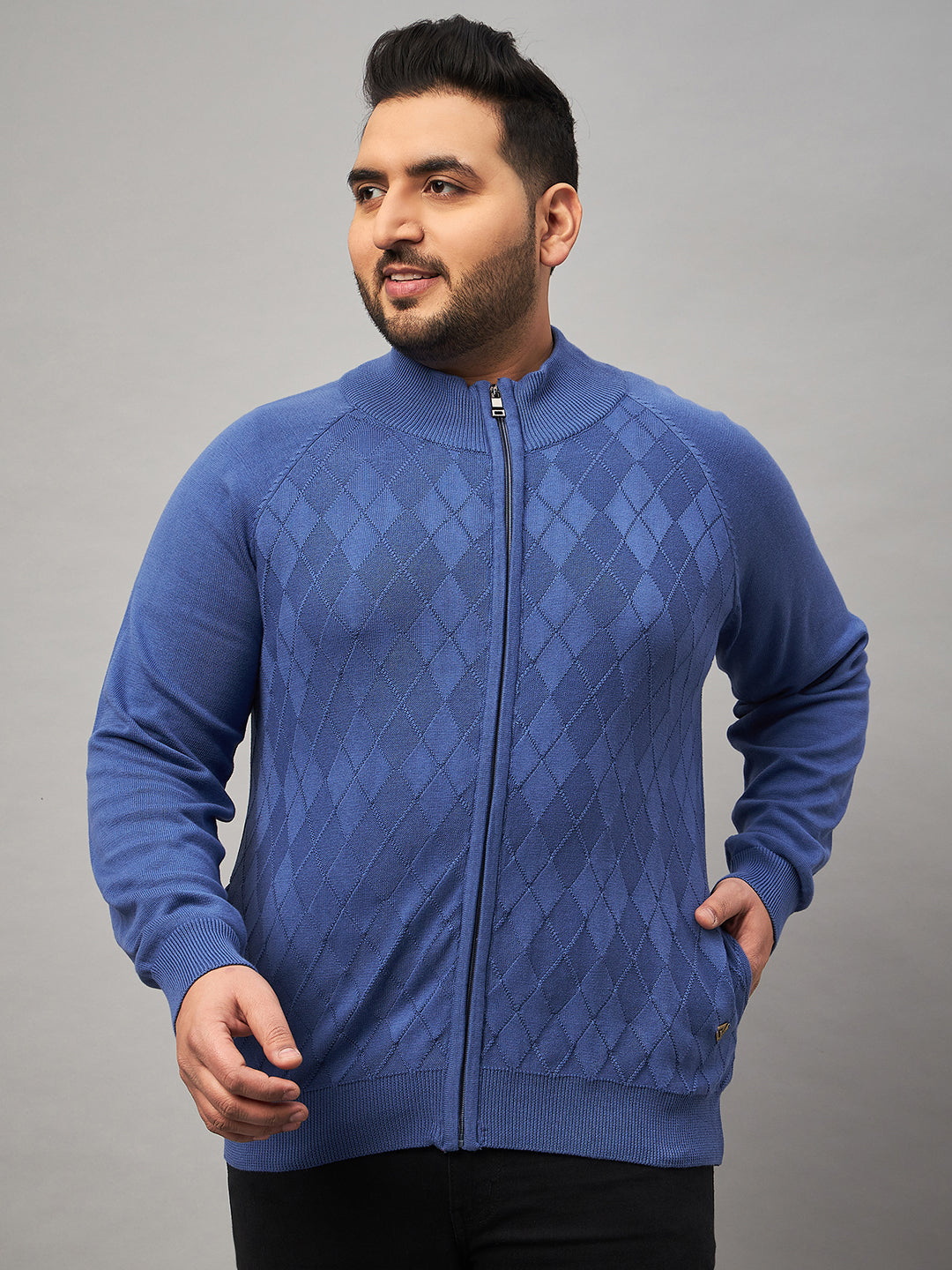 Blue Front Zipper Plus active Sweater