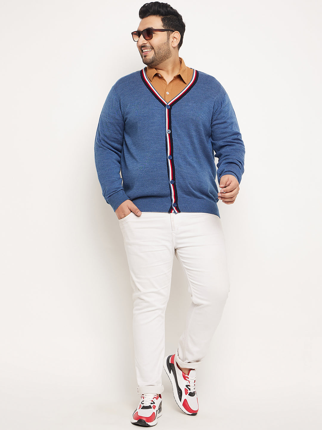 Blue Red Solid Cardigan