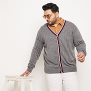 Grey White Solid Cardigan