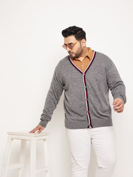 Grey White Solid Cardigan