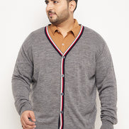 Grey White Solid Cardigan