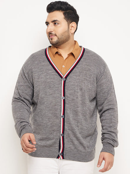 Grey White Solid Cardigan