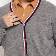 Grey White Solid Cardigan