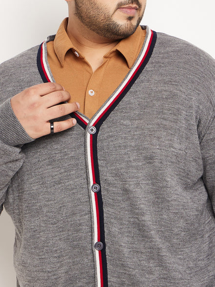 Grey White Solid Cardigan