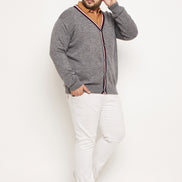Grey White Solid Cardigan