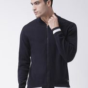 Navy Blue Solid Front Zipper