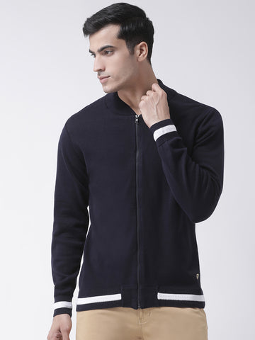 Navy Blue Solid Front Zipper