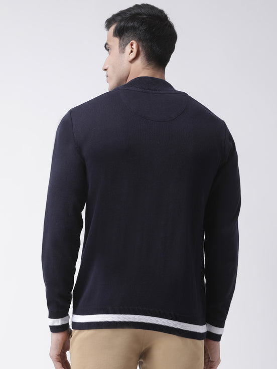 Navy Blue Solid Front Zipper