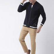 Navy Blue Solid Front Zipper